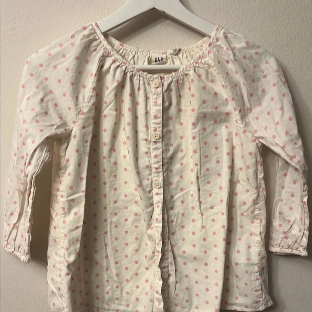 GAP Pink and White Button Down Shirt with Subtle Floral Print